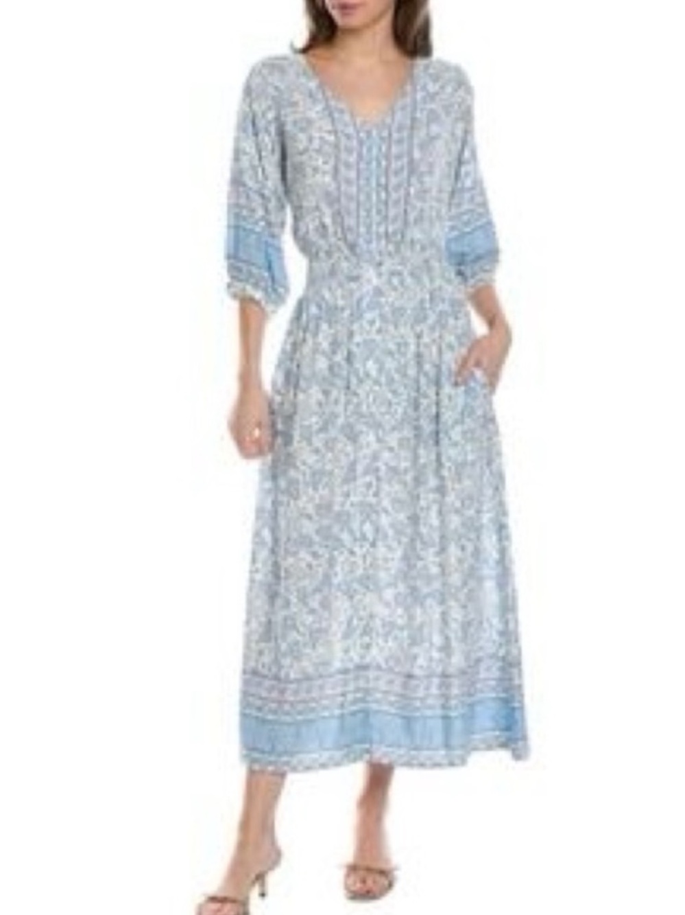 Walker & Wade Kelsey Dress Size M Blue White Floral Block Print EUC